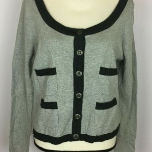 Mac & Jac Cardigan Sweater small Womans Gray Black Knit Long Sleeve